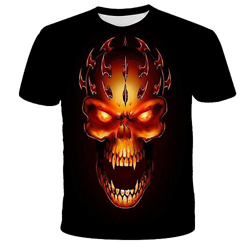 

Men's 3D Skull Blue & White Print T-shirt Street chic Exaggerated Daily Holiday Round Neck Black / Short Sleeve