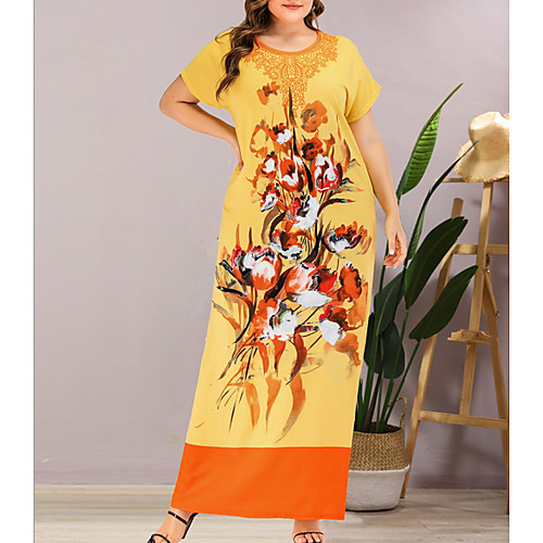 

Women's Sheath Dress - Short Sleeves Floral Summer Elegant 2020 Yellow L XL XXL XXXL