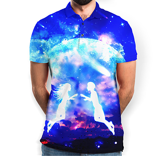 

Men's Galaxy Graphic Polo Basic Elegant Daily Going out Blue