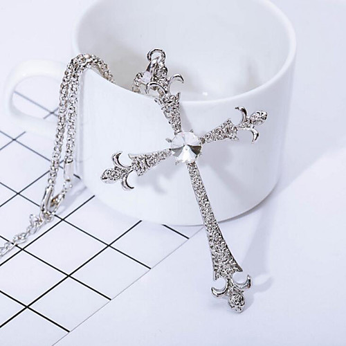 

Cubic Zirconia Pendant Necklace Classic Cross Fashion Chrome Imitation Diamond Silver 50 cm Necklace Jewelry For Anniversary Festival