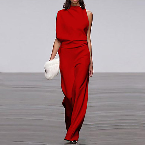 

Jumpsuits Empire Minimalist Wedding Guest Formal Evening Dress High Neck Sleeveless Floor Length Nylon with Sleek 2020