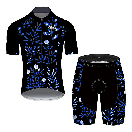 

21Grams Men's Short Sleeve Cycling Jersey with Shorts Black / Blue Floral Botanical Bike UV Resistant Quick Dry Sports Patterned Mountain Bike MTB Road Bike Cycling Clothing Apparel / Stretchy