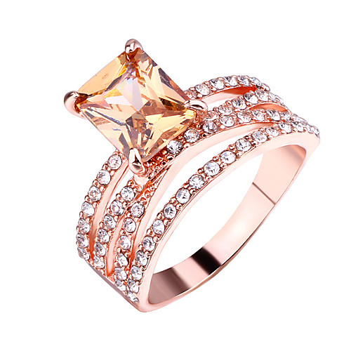 

Personalized Customized Clear Cubic Zirconia Ring Classic Engraved Gift Promise Festival Geometric 1pcs Rose Gold