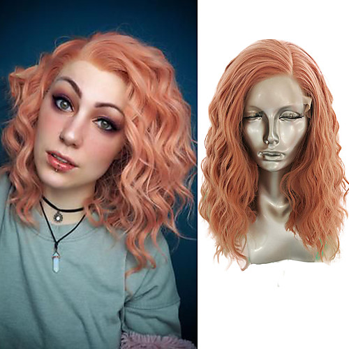 

Synthetic Lace Front Wig Wavy Side Part Lace Front Wig Pink Short Pink / Orange Synthetic Hair 10-16 inch Women's Cosplay Soft Adjustable Pink