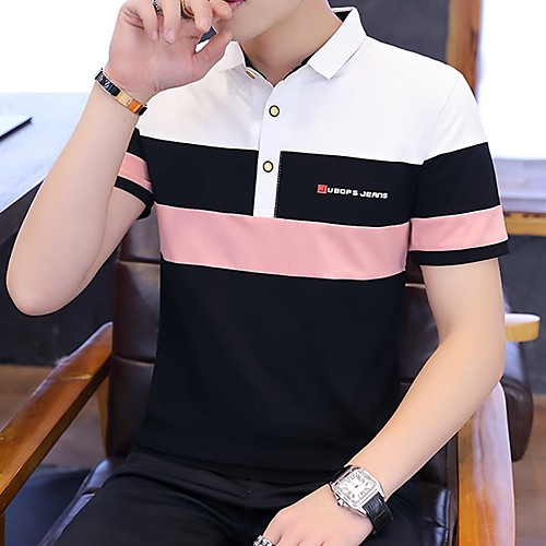 

Men's Striped Letter Embroidered Polo Business Basic Daily Work White / Black / Gray