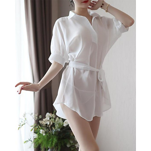 

Women's Lace Robes / Suits Nightwear Jacquard / Solid Colored White Black S M L