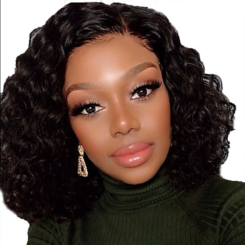 

Human Hair Lace Front Wig Bob Short Bob Free Part style Brazilian Hair Curly Wavy Black Wig 130% Density with Baby Hair Natural Hairline For Black Women 100% Virgin 100% Hand Tied Women's Short Human