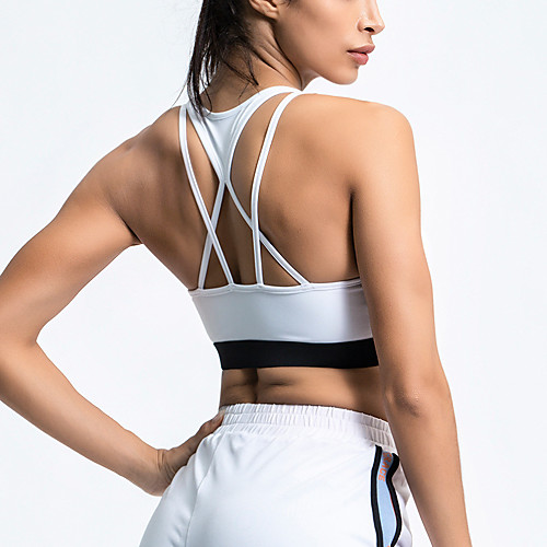 

Women's Sports Bra Light Support Cross Back Removable Pad Fashion White Elastane Yoga Running Fitness Top Sport Activewear Breathable Comfort Quick Dry Freedom Stretchy