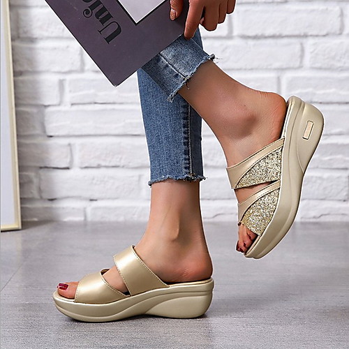 

Women's Sandals Wedge Sandals Summer Wedge Heel Round Toe Daily EVA(ethylene-vinyl acetate copolymer) / PU Gold / Silver