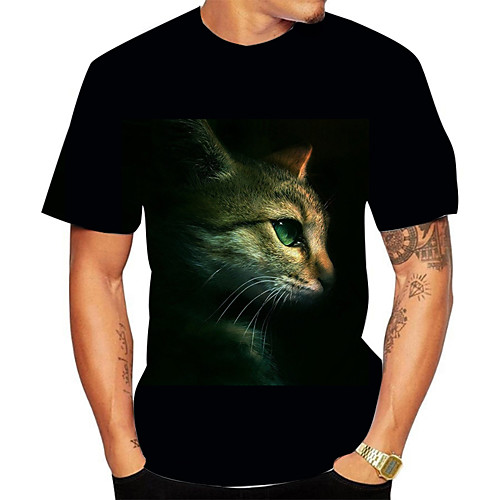 

Men's Plus Size 3D Animal Black T-shirt Basic Daily Going out Round Neck Black / Short Sleeve