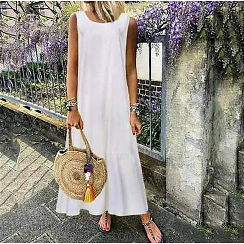 

Women's Maxi Shift Dress - Sleeveless Solid Color Summer Casual 2020 White Black S M L XL XXL XXXL XXXXL XXXXXL