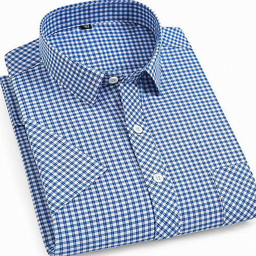 

Men's Shirt Plaid Print Short Sleeve Daily Tops Blue