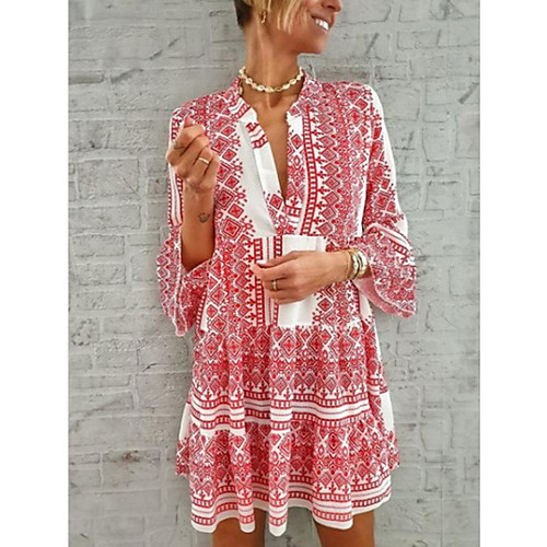 

Women's A Line Dress - 3/4 Length Sleeve Geometric Summer Street chic 2020 Red Blushing Pink Beige S M L XL XXL XXXL