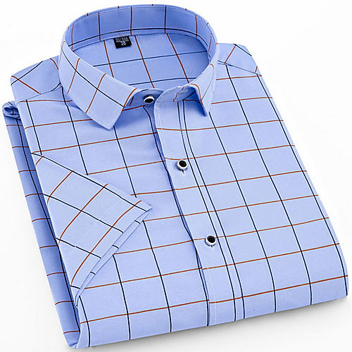 

Men's Plaid Print Shirt Daily Button Down Collar Blue / Short Sleeve