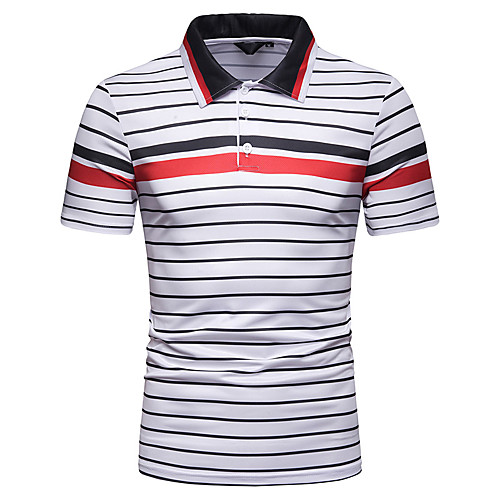 

Men's Striped Print Polo Basic Elegant Daily Going out White / Navy Blue
