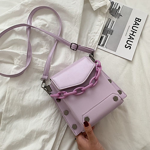 

Women's Rivet / Chain Polyester / PU Top Handle Bag 2020 Solid Color White / Black / Purple