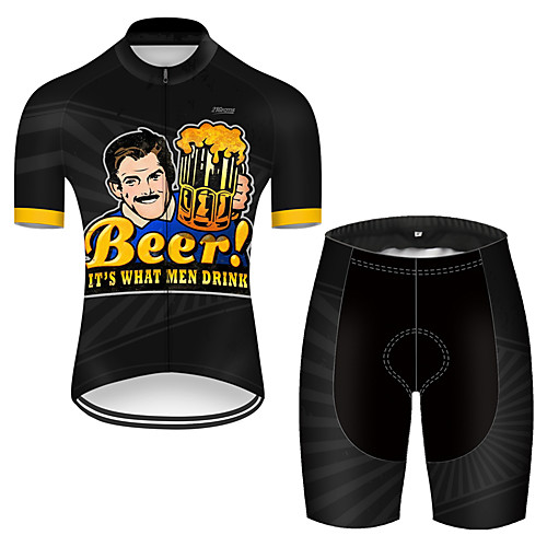

21Grams Men's Short Sleeve Cycling Jersey with Shorts Nylon Polyester Black / Yellow Funny Oktoberfest Beer Bike Clothing Suit Breathable 3D Pad Quick Dry Ultraviolet Resistant Reflective Strips