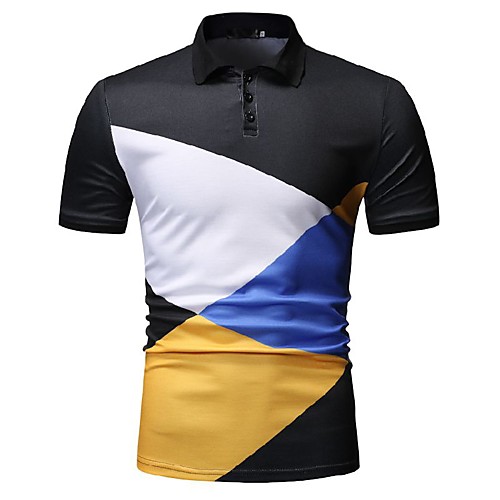 

Men's Color Block Black & White Print Polo Business Work White / Black