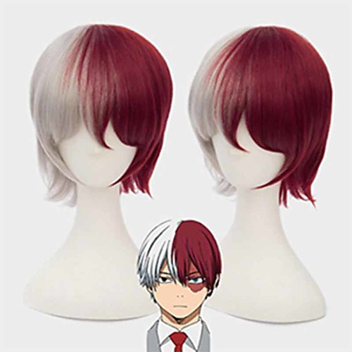 

Cosplay Wig Todoroki Shoto My Hero Academia / Boku No Hero Straight With Bangs Wig Short Burgundy Synthetic Hair 12 inch Men's Anime Cosplay Cool Burgundy