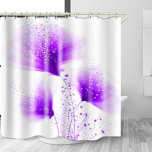 

Purple Fresh Flowers Digital Print Waterproof Fabric Shower Curtain for Bathroom Home Decor Covered Bathtub Curtains Liner Includes with Hooks