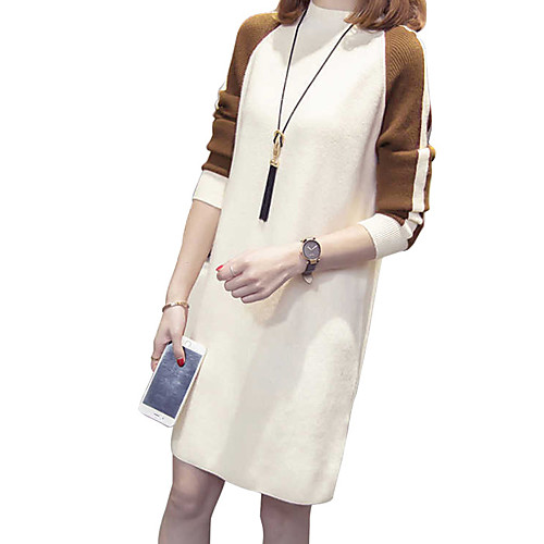 

Women's A Line Dress - Long Sleeve Color Block Fall Winter Casual Holiday Going out Slim 2020 White Black Khaki M L XL XXL XXXL