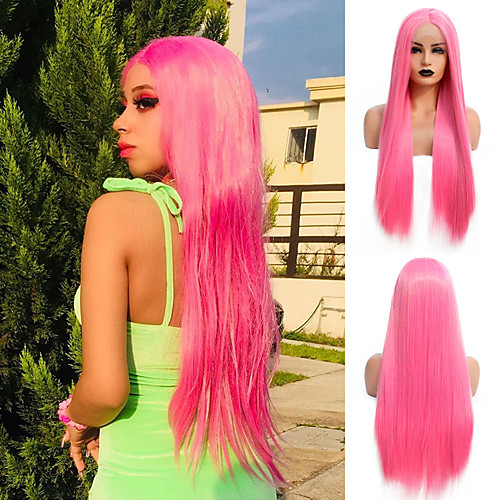 

Synthetic Lace Front Wig Straight Gaga Middle Part Lace Front Wig Long Pink Synthetic Hair 22-26 inch Women's Heat Resistant Women Hot Sale Pink / Glueless
