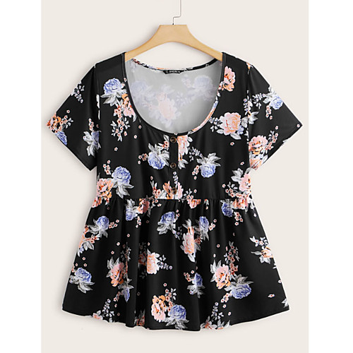 

Women's Floral Pleated Blouse Basic Elegant Daily Going out Black
