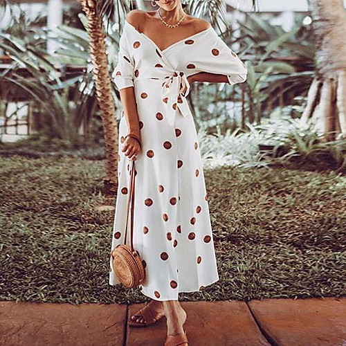 

Women's Maxi Sheath Dress - Half Sleeve Print Summer V Neck Elegant Slim 2020 White S M L XL