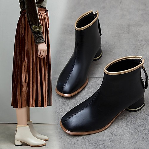 

Women's Boots Spring & Summer Low Heel Square Toe Daily PU Black / Gold / Black / Beige