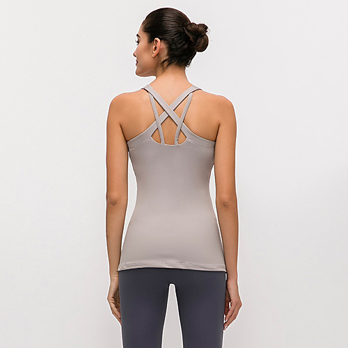 

Women's Padded Tank Top Cross Back Removable Pad Solid Color White Dark Gray Light Grey Elastane Yoga Running Fitness Vest / Gilet Sport Activewear Breathable Quick Dry Comfortable Stretchy