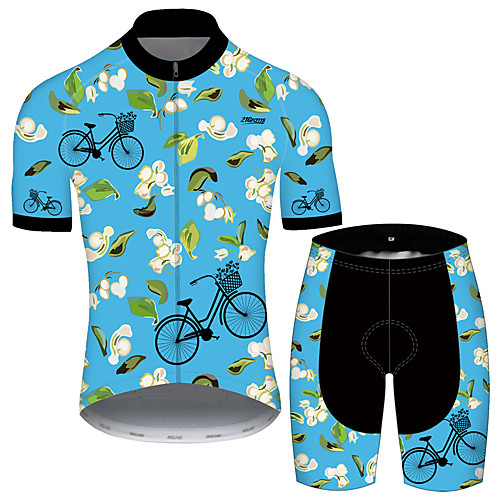 

21Grams Men's Short Sleeve Cycling Jersey with Shorts Blue Floral Botanical Bike UV Resistant Quick Dry Breathable Sports Patterned Mountain Bike MTB Road Bike Cycling Clothing Apparel / Stretchy