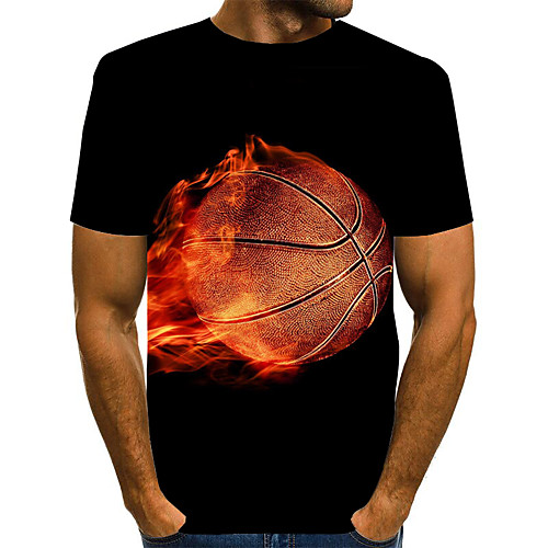 

Men's Graphic 3D Print Black & Gray Print T-shirt Basic Exaggerated Daily Round Neck Black / Short Sleeve