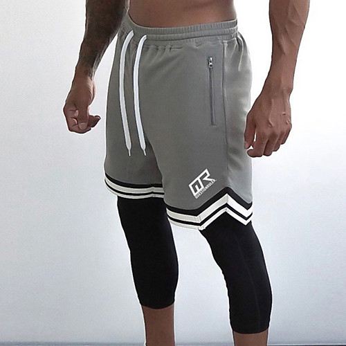 

Men's Running Shorts Athletic Shorts Workout Shorts 1pc Stripe-Trim Drawstring Sports Bottoms Running Walking Jogging Training Breathable Quick Dry Soft Stripes Fashion Black Gray / High Elasticity