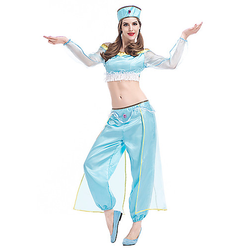 

Princess Jasmine Pants Hat Outfits Women's Movie Cosplay Halloween Light Blue Top Pants Hat Halloween Carnival Masquerade Polyster