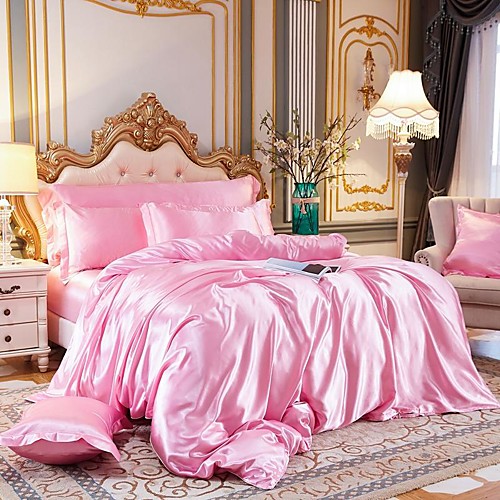 

Bedding four-piece duvet cover set of pure-color silk bed sheet 1.8 m by set of Silk high-end 1.5 m ice silk