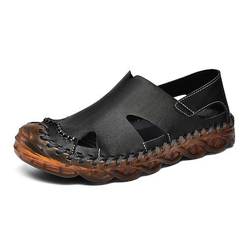 

Men's Fall / Spring & Summer Casual Daily Outdoor Sandals Cowhide Breathable Non-slipping Shock Absorbing Black / Brown