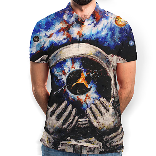 

Men's Galaxy Graphic Print Polo Daily Blue / Short Sleeve