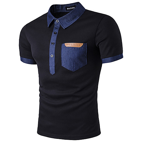 

Men's Color Block Patchwork T-shirt Business Basic Daily Work Shirt Collar White / Black / Short Sleeve