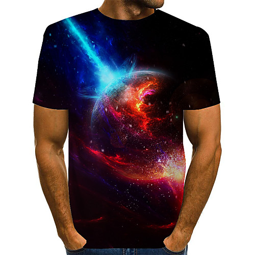 

Men's 3D Graphic Space T-shirt Basic Exaggerated Daily Round Neck Blue / Purple / Red / Yellow / Green / Short Sleeve