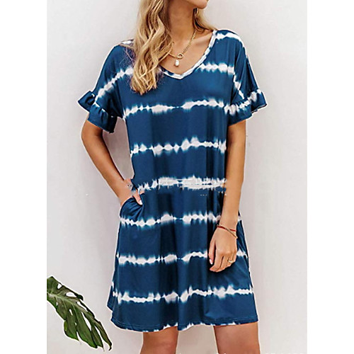 

Women's Shift Dress - Short Sleeves Striped Summer V Neck Casual Elegant Loose 2020 Wine Black Blue S M L XL XXL XXXL XXXXL XXXXXL