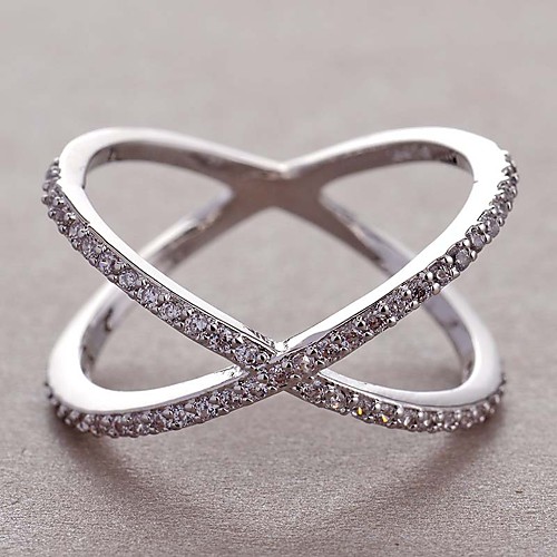 

Women's Ring Belle Ring AAA Cubic Zirconia 1pc White Copper Silver-Plated Irregular Statement Luxury Party Evening Gift Jewelry Geometrical Wearable