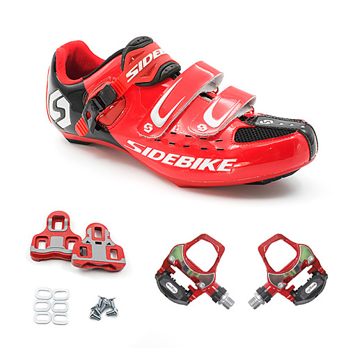 

SIDEBIKE Adults' Cycling Shoes With Pedals & Cleats Road Bike Shoes Carbon Fiber Cushioning Cycling Red / black Men's Cycling Shoes / Breathable Mesh