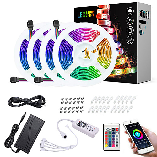 

4x5M Light Sets 600 LEDs SMD5050 10mm 1 24Keys Remote Controller 1x 1 To 4 Cable Connector 1Set Mounting Bracket 1 set RGB Waterproof APP Control Cuttable 12 V / Self-adhesive