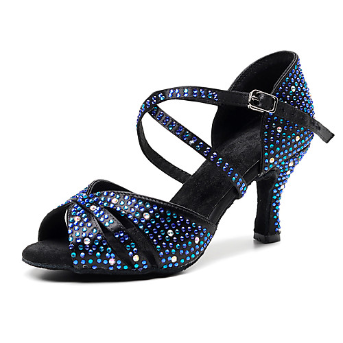 

Women's Latin Shoes Satin Heel Slim High Heel Dance Shoes Black / Blue