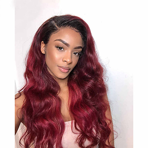 

Remy Human Hair Lace Front Wig Free Part style Indian Hair Body Wave Red Wig 150% Density with Baby Hair Color Gradient Natural Hairline with Clip Women's Long Human Hair Lace Wig Premierwigs