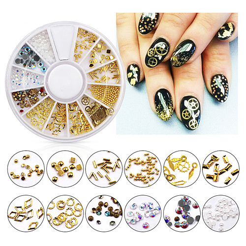 

1 Box 3D Nail Art Decoration in Wheel Multi-size Nail Studs Pearl Geometry Gold Rivet Mini Beads DIY Nail Rhinestones Decor