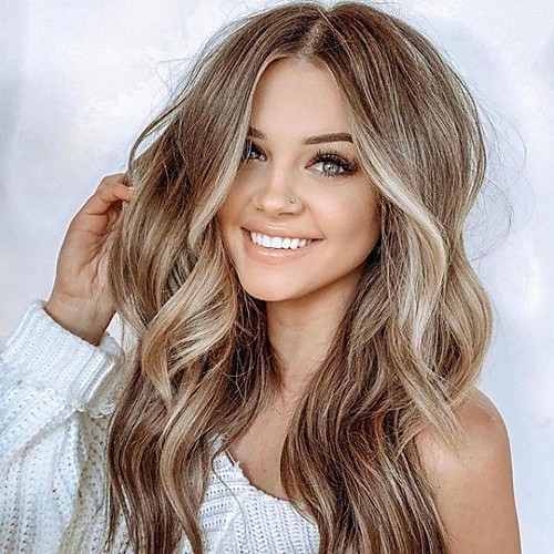 

Synthetic Wig Matte Body Wave Middle Part Wig Blonde Long Light golden Synthetic Hair 26 inch Women's Highlighted / Balayage Hair Dark Roots Middle Part Blonde Brown