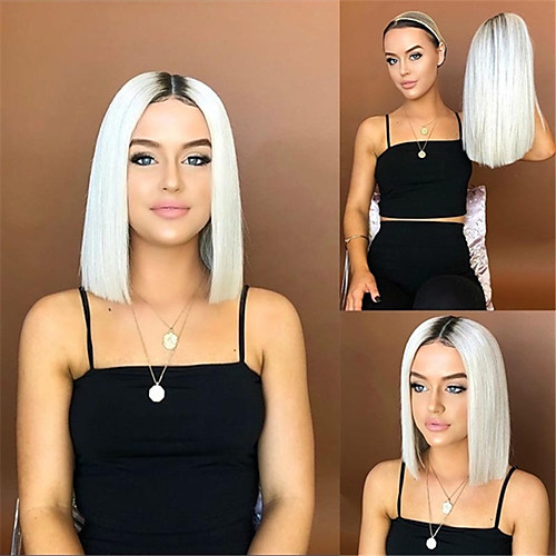 

Synthetic Wig Straight Middle Part Wig Short Long Creamy-white Synthetic Hair 65 inch Women's Highlighted / Balayage Hair Dark Roots Middle Part White Brown