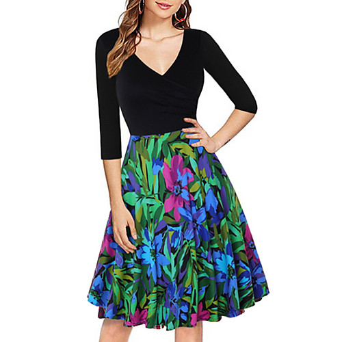 

Women's A Line Dress - 3/4 Length Sleeve Geometric Summer V Neck Work 2020 Black S M L XL XXL XXXL