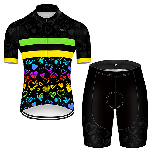 

21Grams Men's Short Sleeve Cycling Jersey with Shorts Polyester Black / Yellow Patchwork Heart Bike Clothing Suit Breathable Quick Dry Ultraviolet Resistant Reflective Strips Sweat-wicking Sports